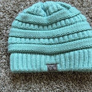 C.C womens Mint Cable Knit Beanie and Gloves